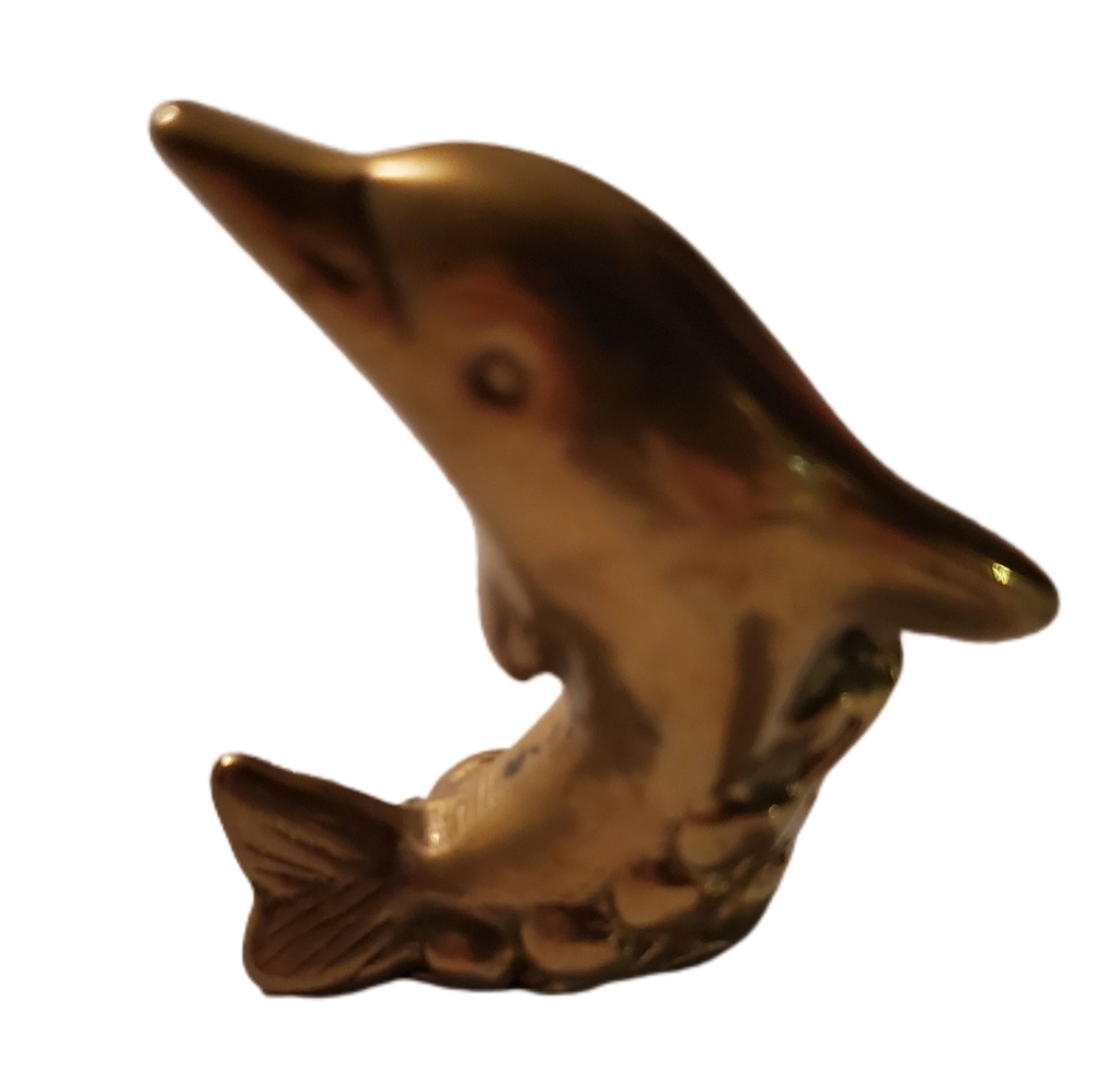Wal-Mart Brass? Dolphin Small Figurine Ocean Fireplace TV Stand Shelf Bathroom